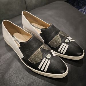 Karl Lagerfeld Black and White Cat Slip-Ons